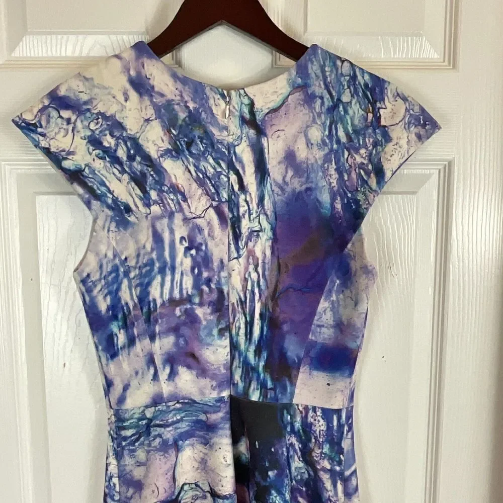 Gabriela Cadena Marbled Over Womens Dress Size 4 Cocktail Designer Cap Sleeve T1 - Picture 9 of 12